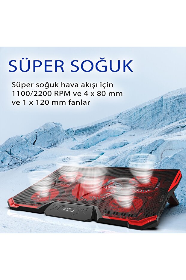 Inc-611gms 5 Adet ve Ayarlanabilen Fan Sistemi 2200 RPM 14''- 17'' Inç Ledli Notebook Soğutucu - 2