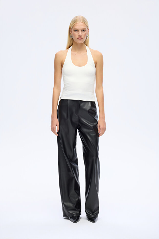 Sırt Dekolteli Halter Yaka Basic Atlet Ekru - 4