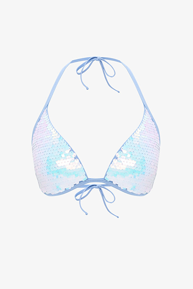 Sequin Sequin Blue Triangle Bikini Top - Gamze Erçel Collection - 5