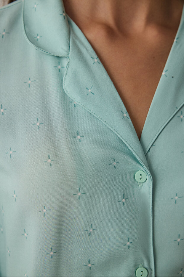 Mint Sleep-In Yıldız Desenli Gömlek Yaka Uzun Kollu Pijama Takımı - 3