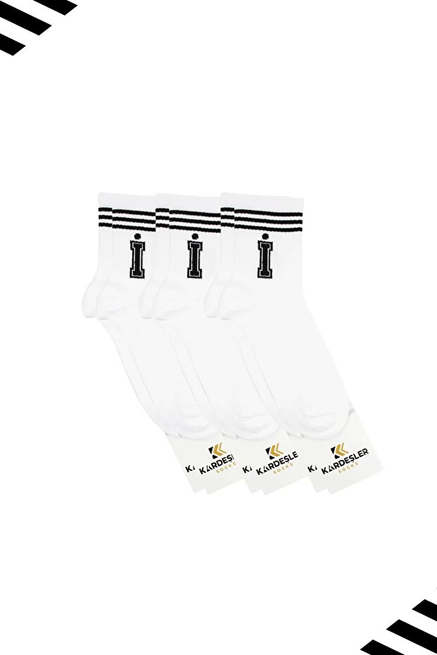 Unisex Letter I Patterned Tennis Socks (Letter Socks) 3-Pack