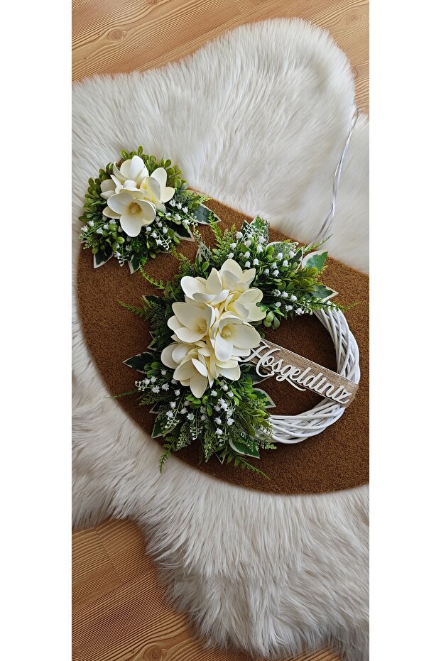 Manolya Çiçekli Kapı Süsü Ve Paspas 2 Parça Takım - 1