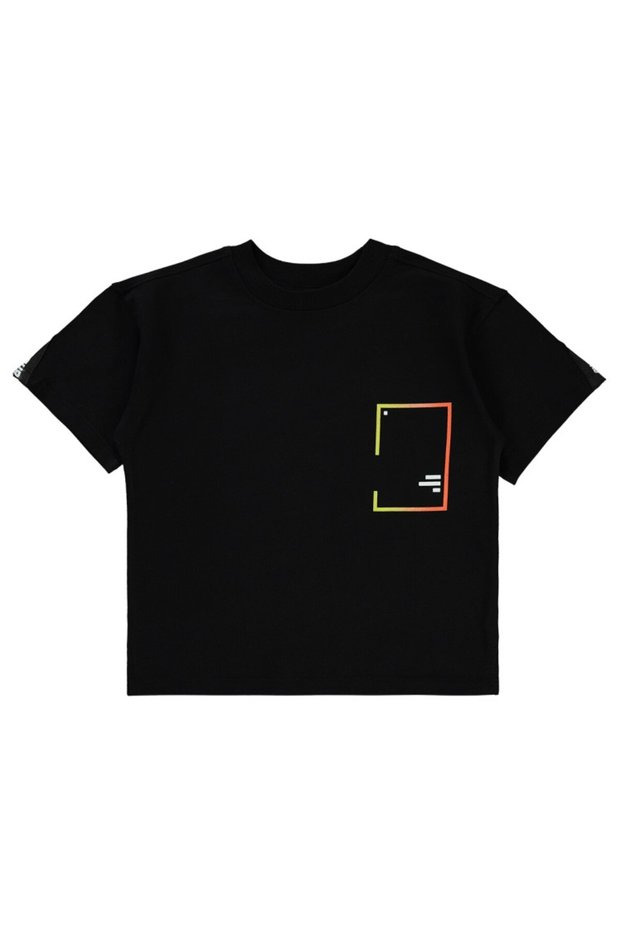 Striped Oversized T-Shirt for 6-9 Years Old - Black