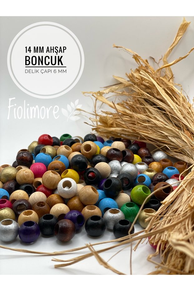 14 mm Mixed Color Wooden Beads (50 Grams 60 Pieces) Hole Diameter 6 mm Round Wide Hole Colorful Board