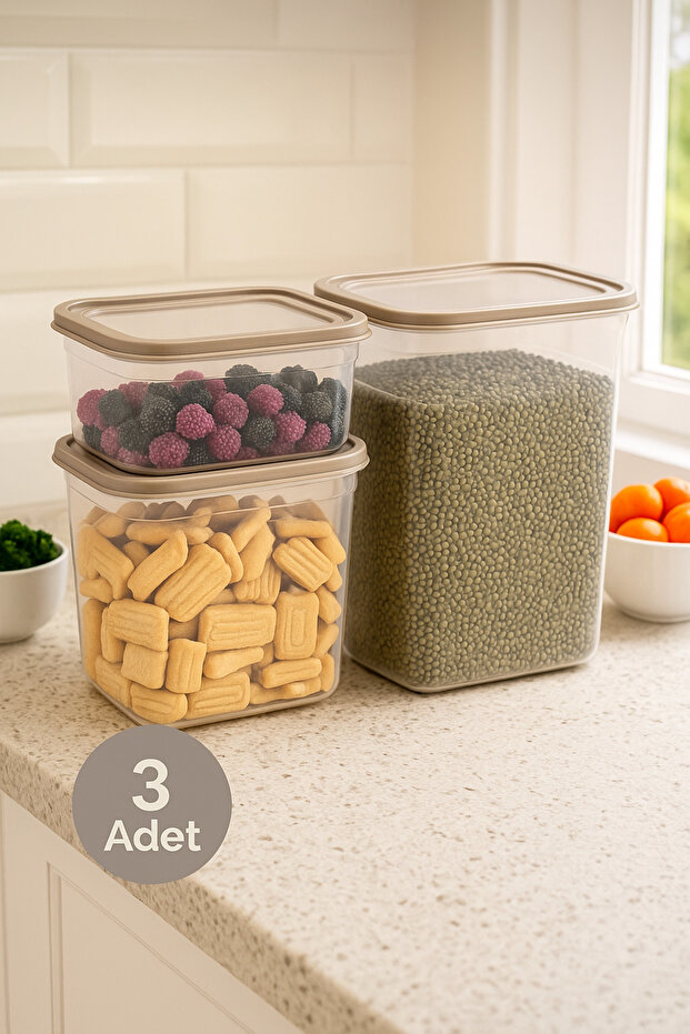 3-Piece Pureline Transparent Food and Legume Storage Container Rectangular Detergent Box 1X1100 1X2200 1X3400 - 1