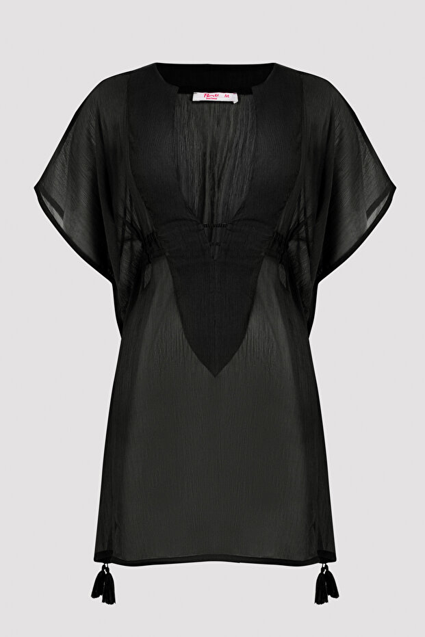 Siyah Basic Kaftan - 5