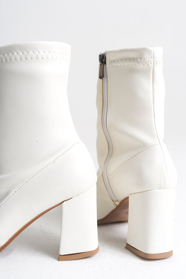 Beyaz Streç Bot Kalın Topuklu - 3