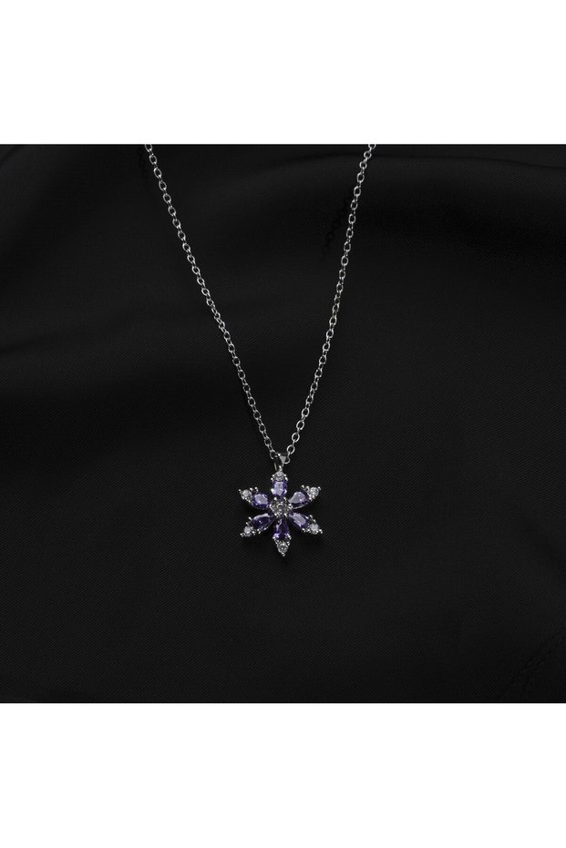 "Lotus" Mor Taşlı Çelik Kolye