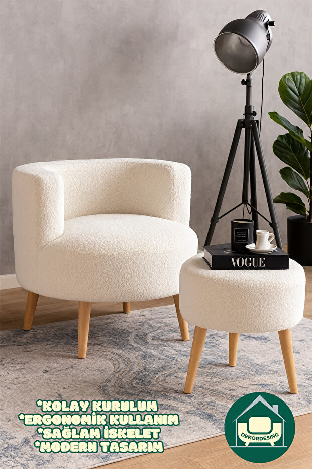 DEKOR MOBİLYACIM Berlin Çay Seti Berjer Ve Puf Takımı (SALON, OFİS, BALKON) - 2'li Takım