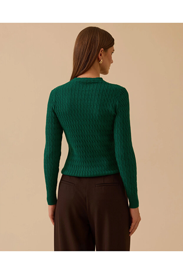 Örgü Desen Sıfır Yaka Triko - 3