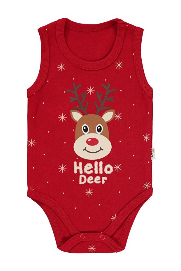Deer Print 1-18 Months Snap Fastener Bodysuit - Red 1-3 Months