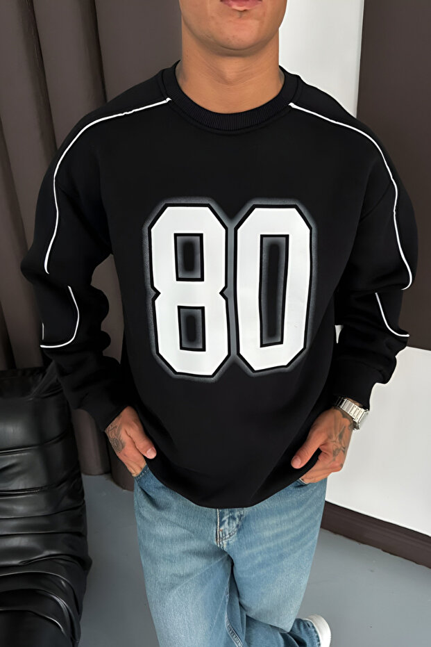 80 Baskılı Oversize Kalıp Unisex Sweatshirt - 1