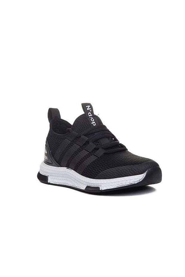 02 Mesh, Summer, Orthopedic, Comfortable, Black Colored Children's Sports Shoes with White Fabric on the Sole