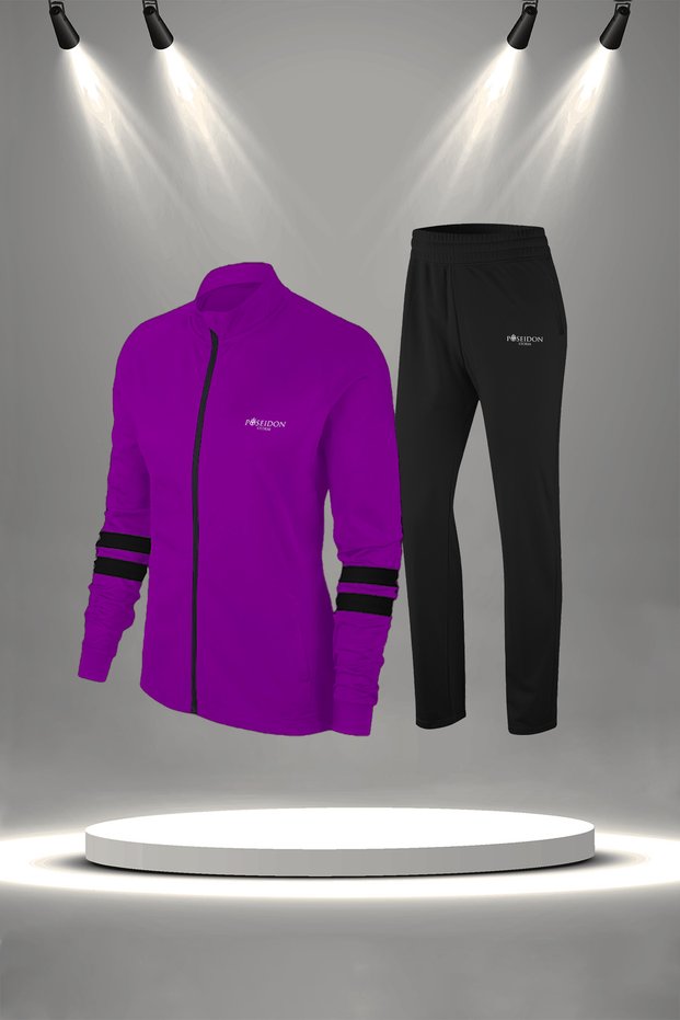 Women's Purple Special Supra Combed Cotton Walking Training Fitness Tracksuit Set (S-3Xl)