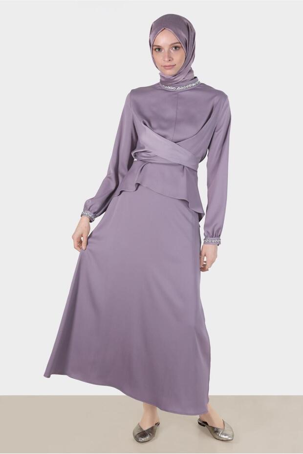 Cross-Bound Satin Double Skirt Suit 30280