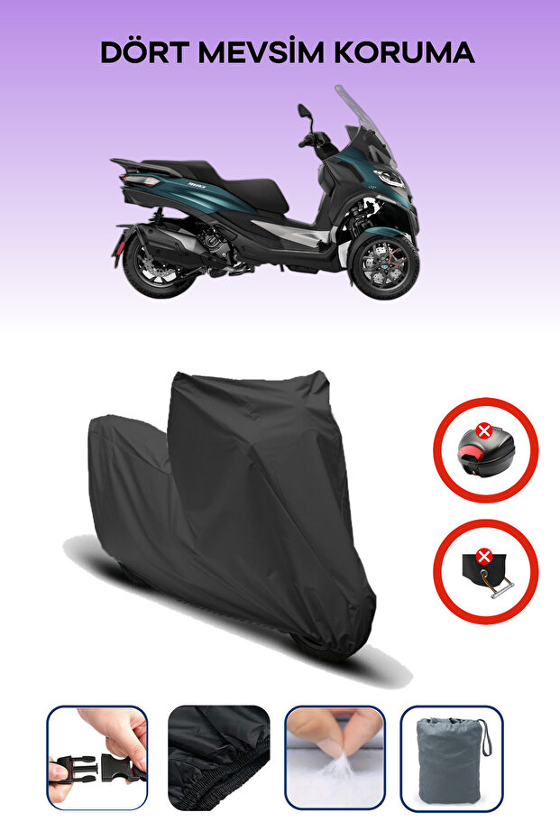 Black Piaggio Mp3 530 Exclusive Rear Bag Compatible Motorcycle Tarpaulin Waterproof Durable Fabric