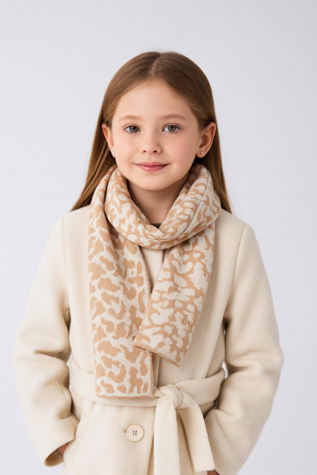 Leopard Patterned Children's Scarf (Age 5-10, 30X140Cm)