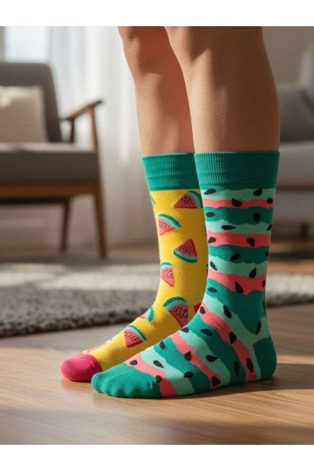 Watermelon Patterned Socket Socks with Left and Right Seeds