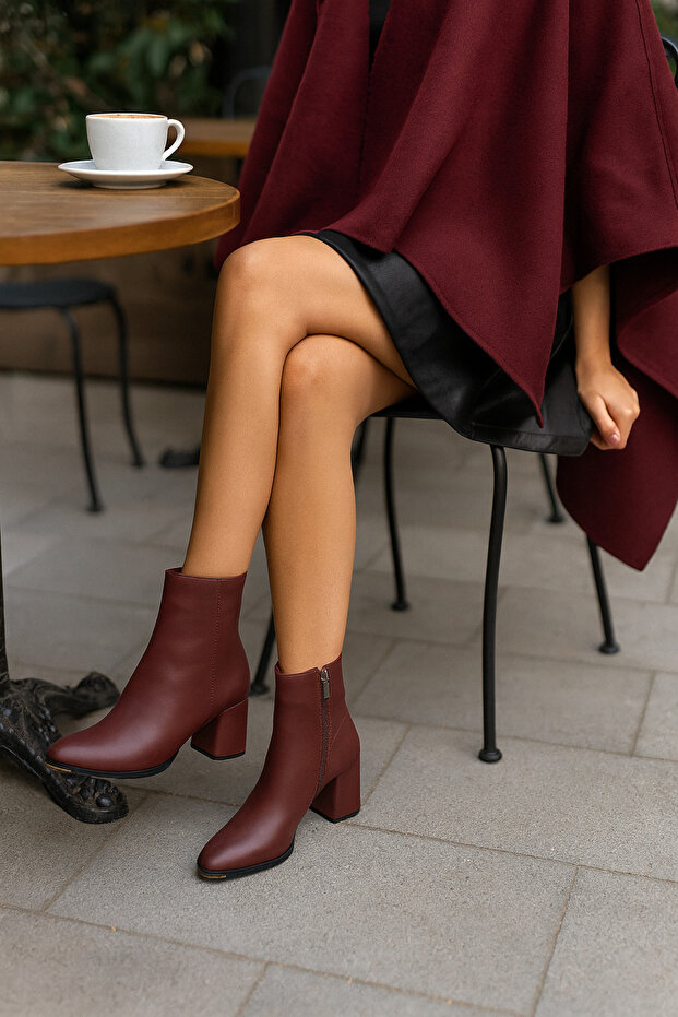 Kadın Bordo Vicky Topuklu Deri Bot 6,5cm BYNDRSL2406 - 1