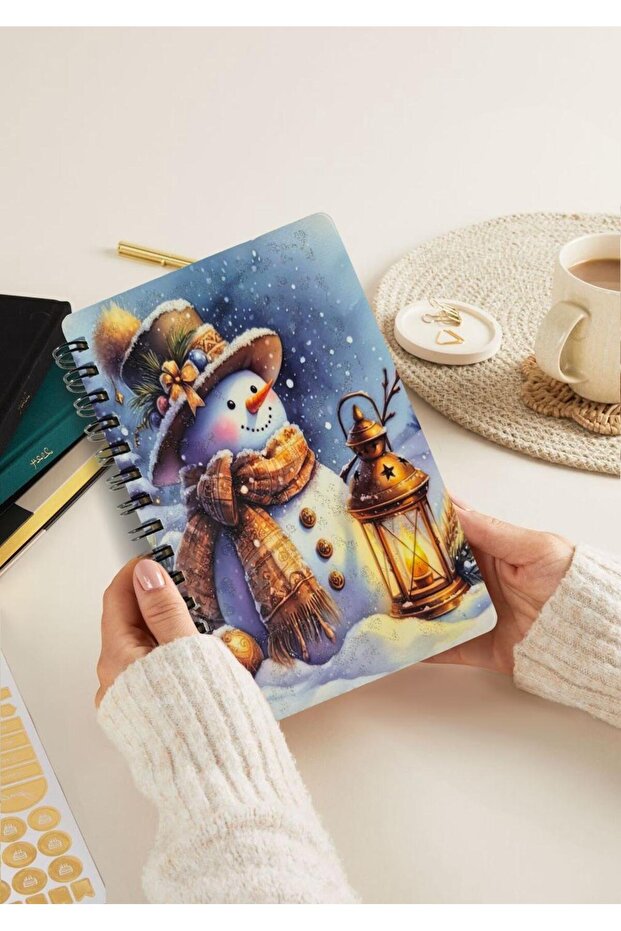 Glitter Notebook A5 New Year Unlined Spiral 14X21 cm New Year Snowman