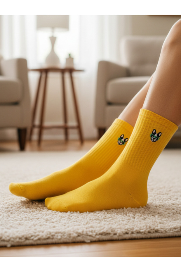 Dog with Glasses Embroidered Tennis Sports Socks