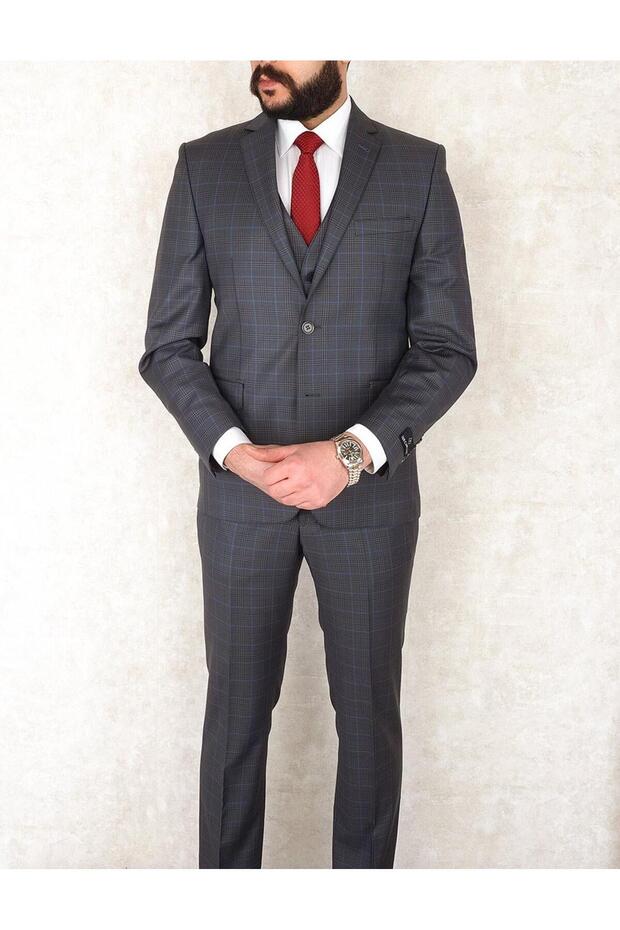 Yünlü Slimfit Yelekli Drop 6 Takım - 1