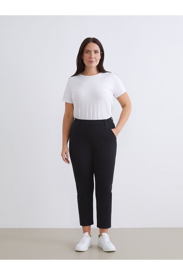 Two Mt Shop Quality Lcw Grace Black Denim Straight & Flat Waist Elastic Straight Leg Women's Jean Pants