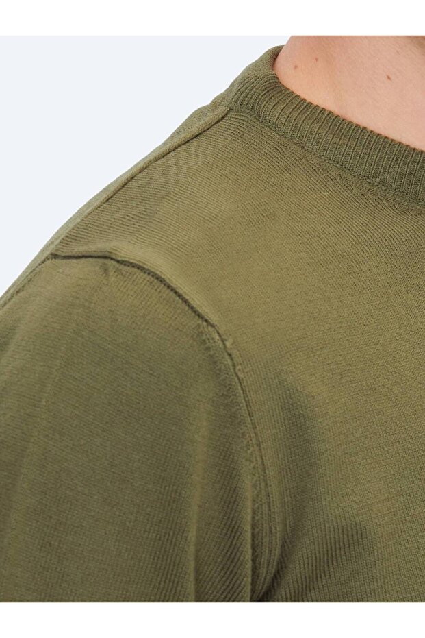 Haki Bisiklet Yaka Düz Örgü Triko Kazak - 4
