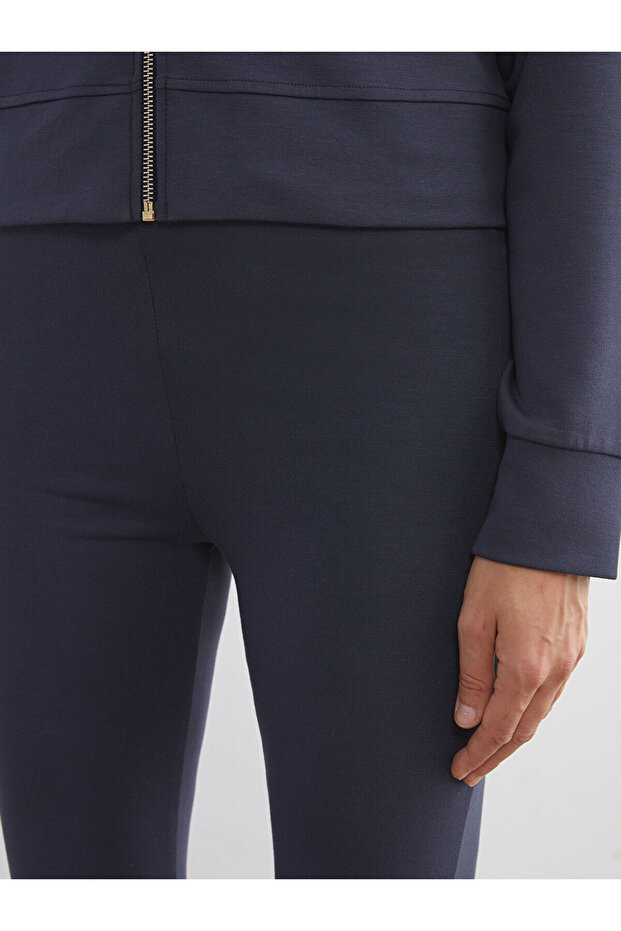 Lacivert Beli Lastikli İspanyol Paça Kadın Tayt - 3