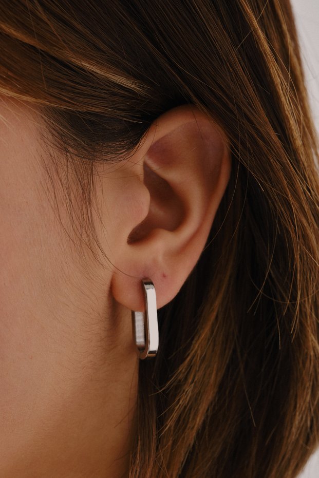 Steel Ellipse U Earrings Non-Tarnish Plate 4cm Suitable for Daily Wear