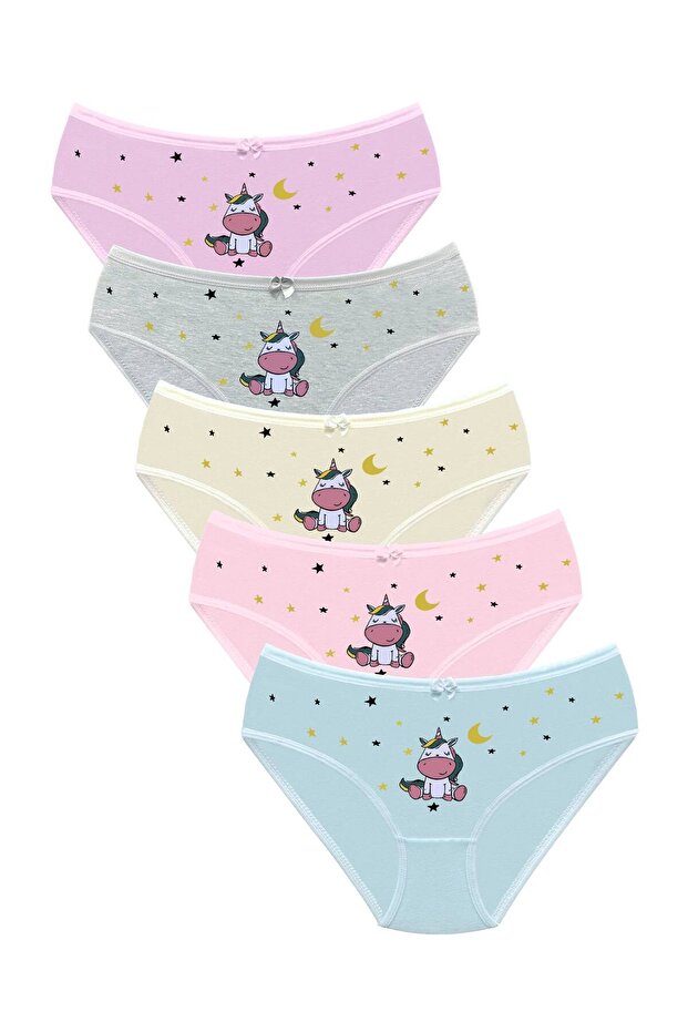 009 Дівчача білизна, набір з 5 трусиків з принтом V21 - 2
