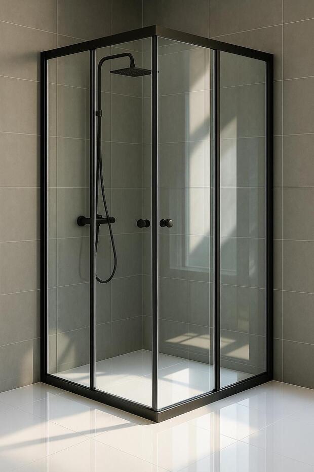 Duşakabin 80x80 Kare Siyah Şeffaf Cam - 1