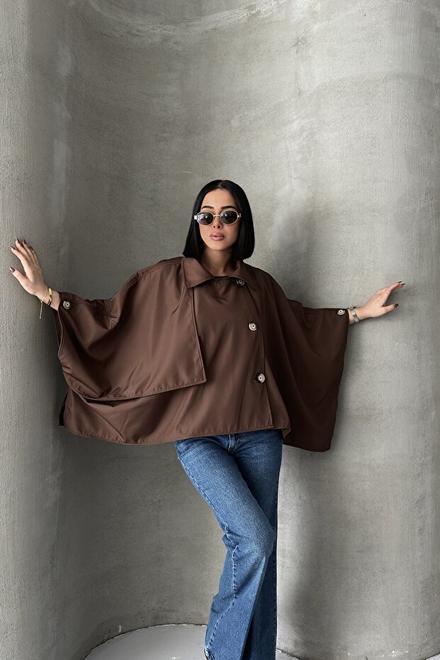 Black Batwing Sleeve Detail Collared Buttoned Comfortable Fit Oversized Midi Length Trench Coat