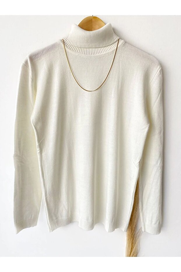 Men's Ecru Turtleneck Transitional High Neck Sweater