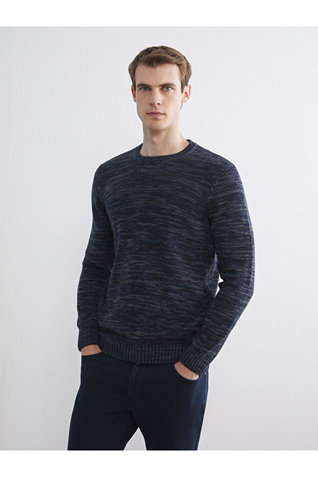Özmarka New Season Crew Neck Long Sleeve Patterned Men's Knitwear Sweater