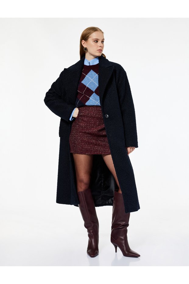 X Selected by Melis Ağazat - A-Line Slim Fit Metallic Thread Detailed Shimmering Tweed Mini Skirt