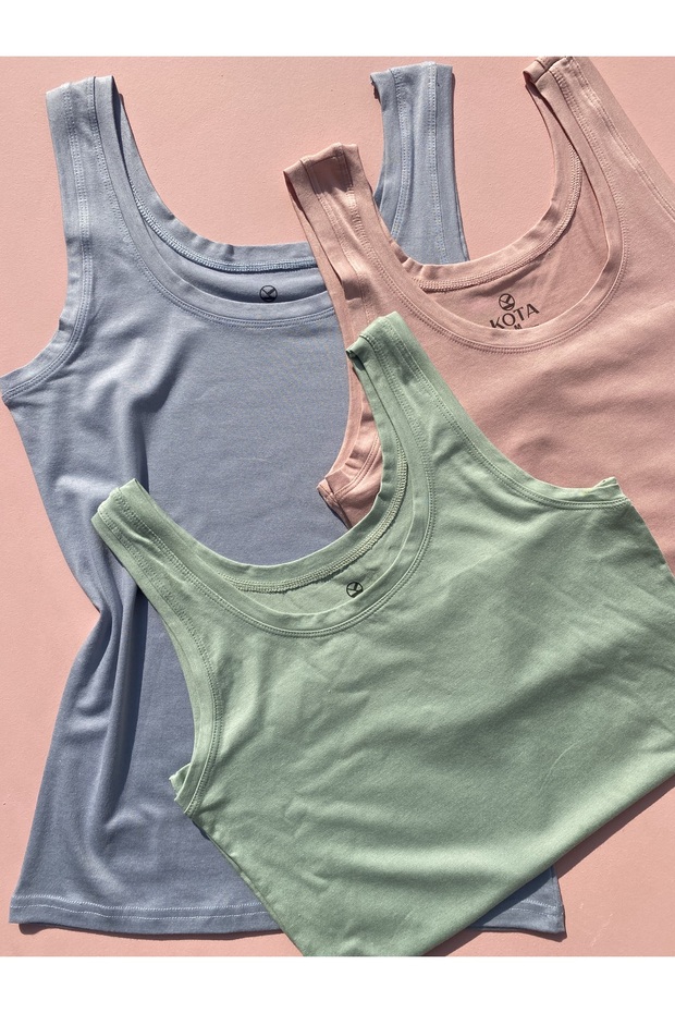 Women's Modal Fabric Thick Strap Extra Ribbed Box Packed 3-Piece Green, Blue, Powder Sports Undershirt