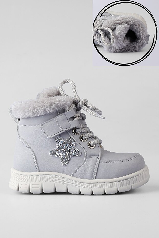 Size 22-36 Velcro Fastener Fur Lined Non-Slip Sole Winter Girls' Boots