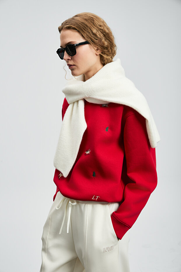 Merry Kadın Örme Sweatshırt Kırmızı - 5