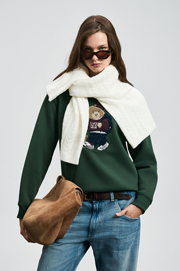 Dıamond Kadın Örme Sweatshırt Yeşil - 1