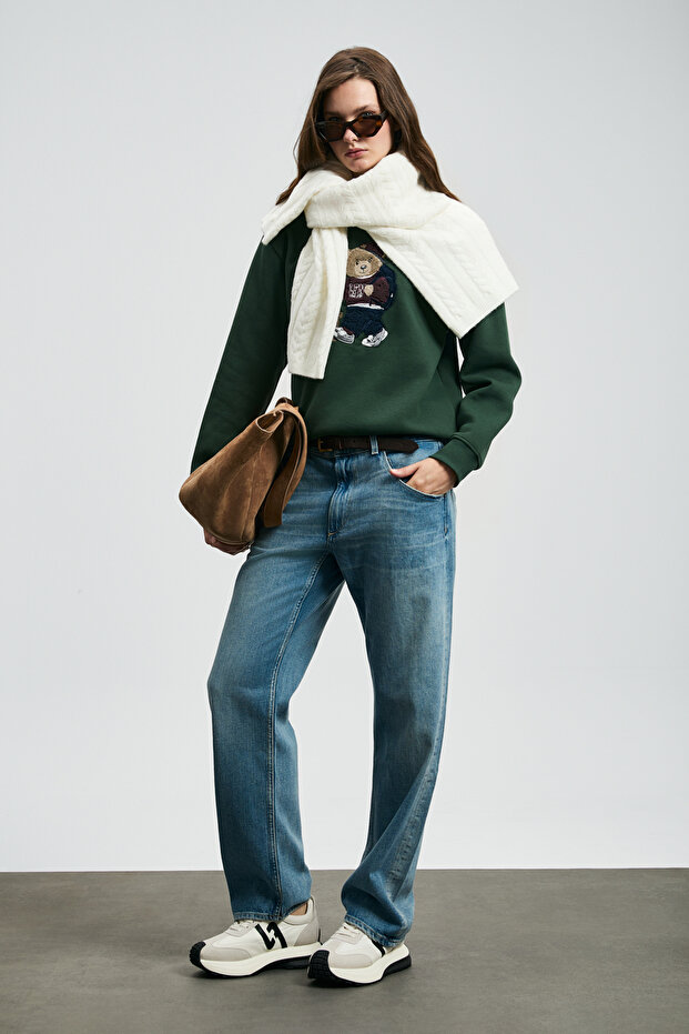 Dıamond Kadın Örme Sweatshırt Yeşil - 3