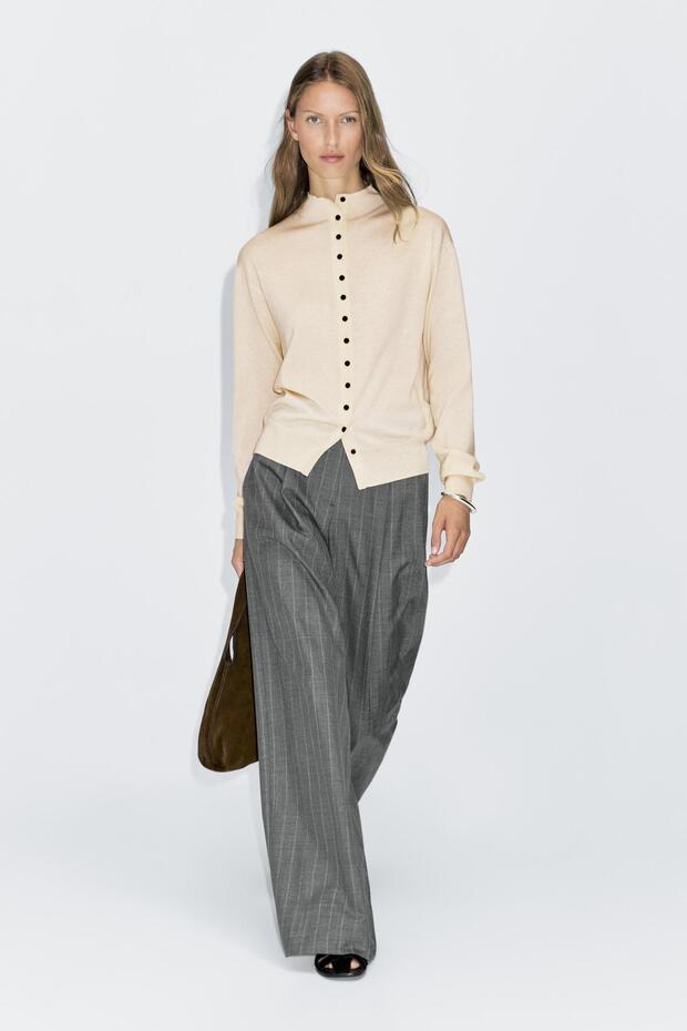 Dik yaka triko hırka - 1