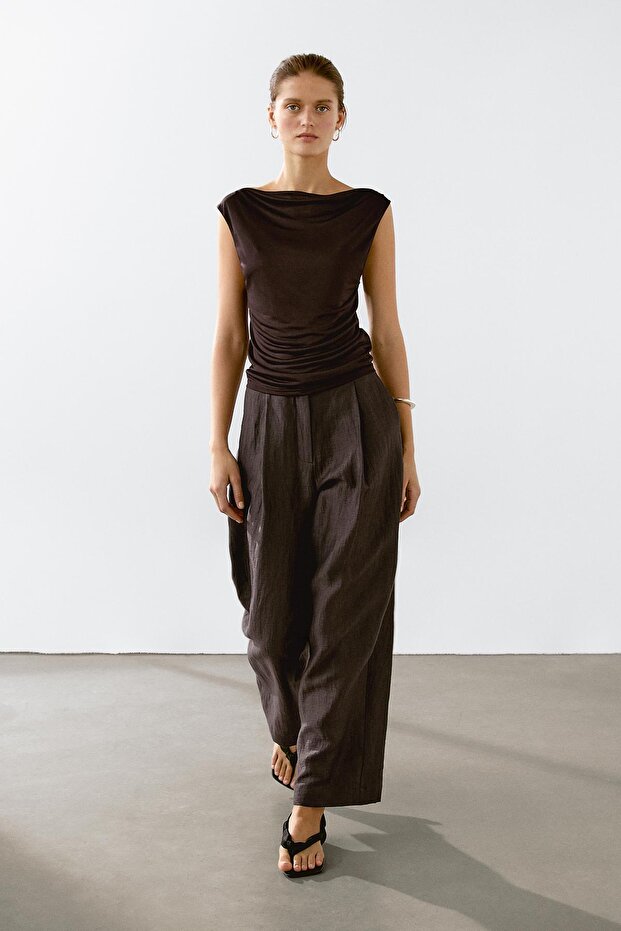 Linen blend fluid dart trousers - 2