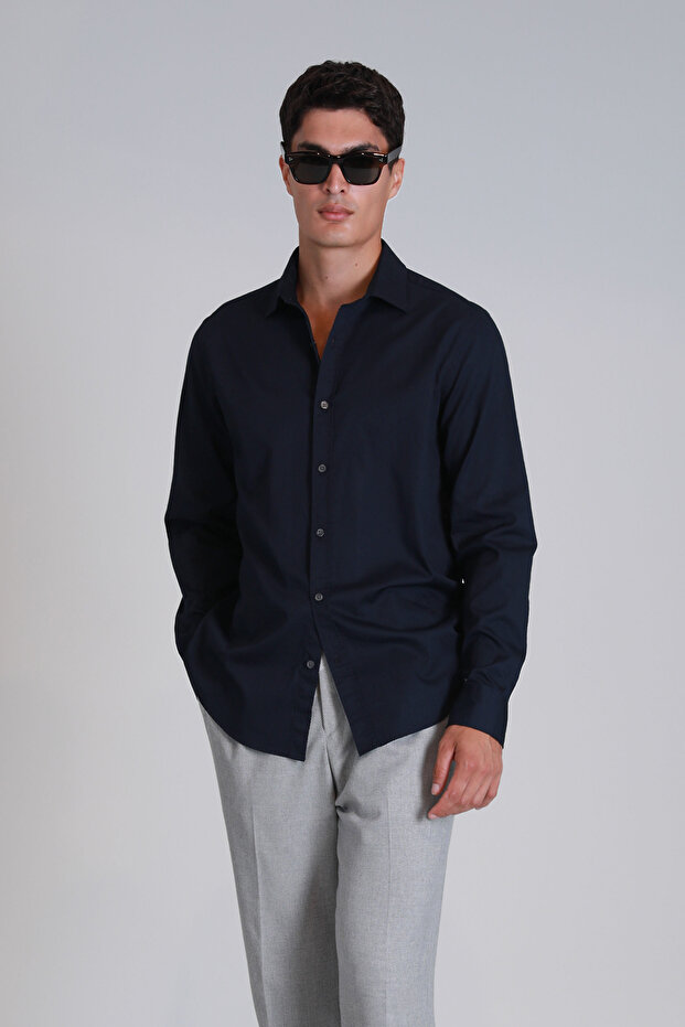 Ferla Erkek Basic Gömlek Slim Fit Lacivert - 1