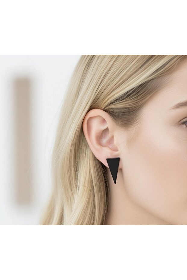 Obsidyen Siyah Üçgen Küpe - 1