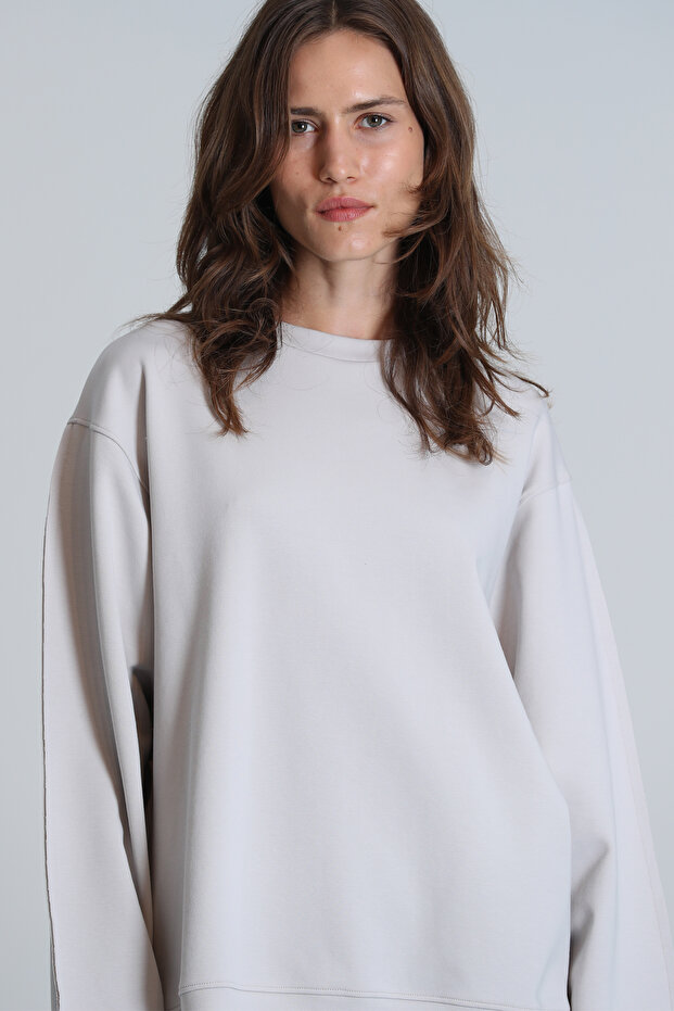 Sandra Kadın Örme Sweatshırt Bej - 3