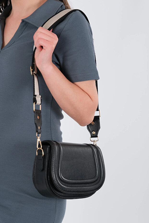Women's Thick Canvas Black Bag with Straps for Shoulder and Crossbody