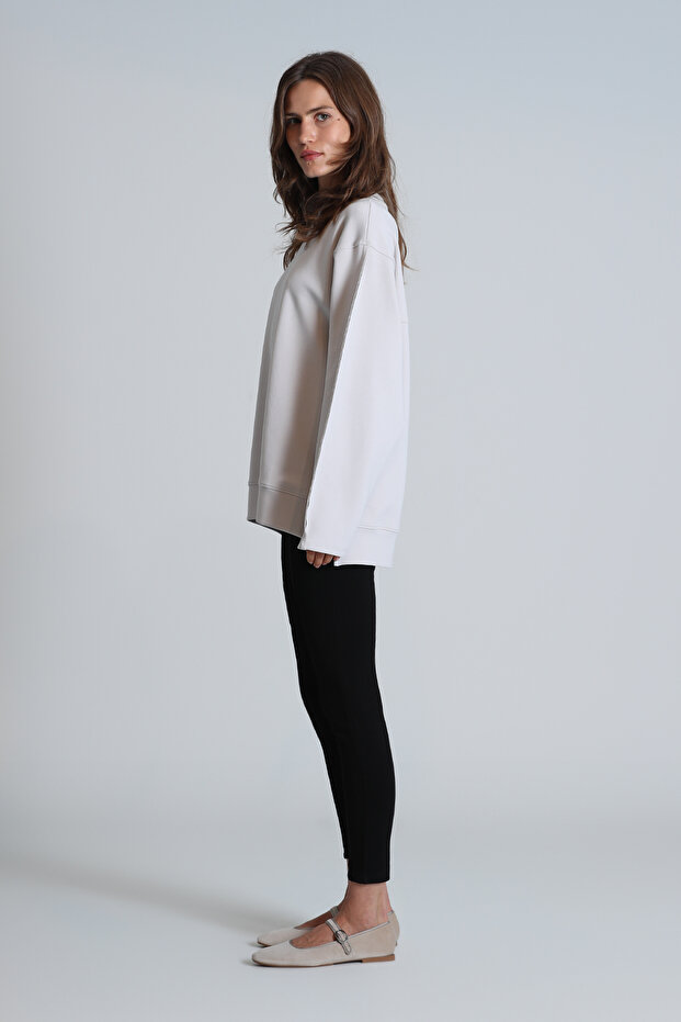 Sandra Kadın Örme Sweatshırt Bej - 4