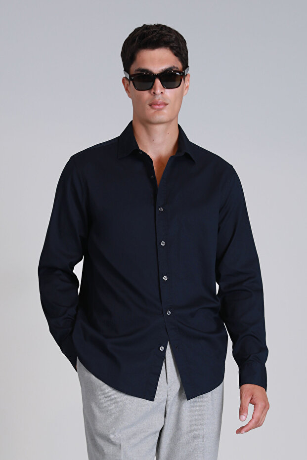 Ferla Erkek Basic Gömlek Slim Fit Lacivert - 4
