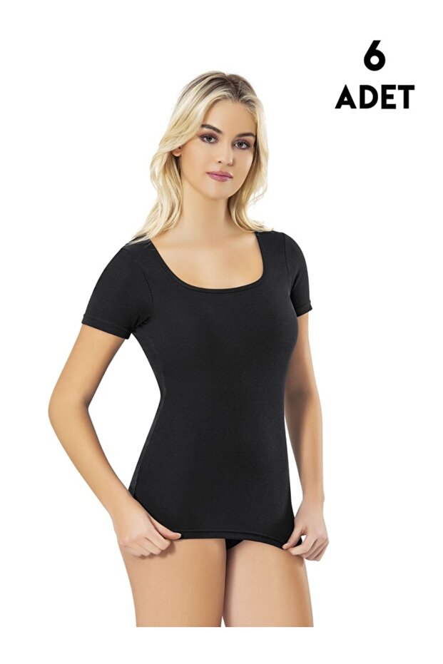 6654 Square Neck Half Sleeve Modal Camisole Padded T-Shirt 6-Pack